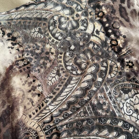 CHICO’S Burnout Velvet Brown Embellished Tunic Blouse Top Stretch Fall Size 2 L - Picture 5 of 9